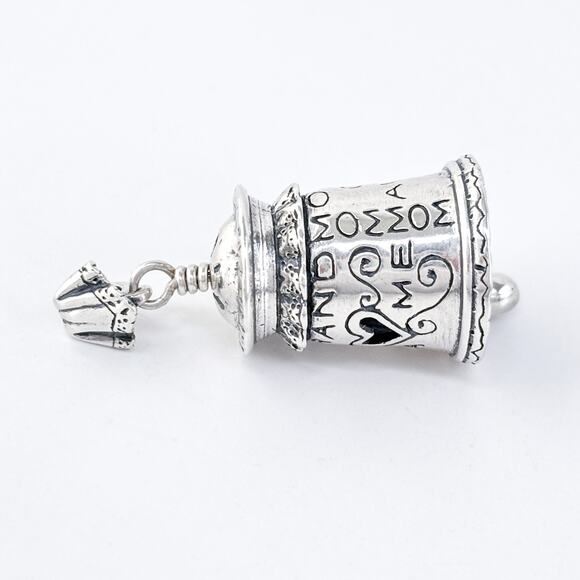 Vintage JJ Sterling Silver 925 Granny Nanny Mom Heart Bell Pendant - Picture 6 of 9